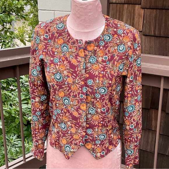 VTG Petite Sophisticate calico floral rayon long sleeve button down blouse, PS - Picture 11 of 14